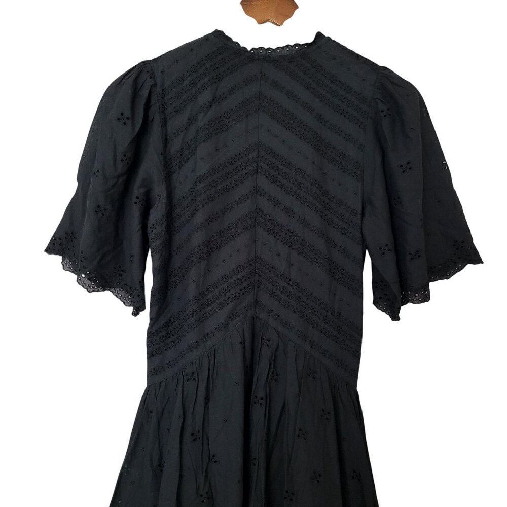 Madewell Eyelet Flutter Sleeve Mini Dress In Cotton Womens Size 0 Jet Black NWT - Picture 4 of 7